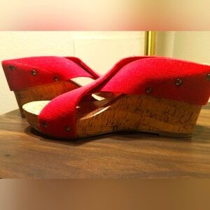 Women's Red Wedged Sandals